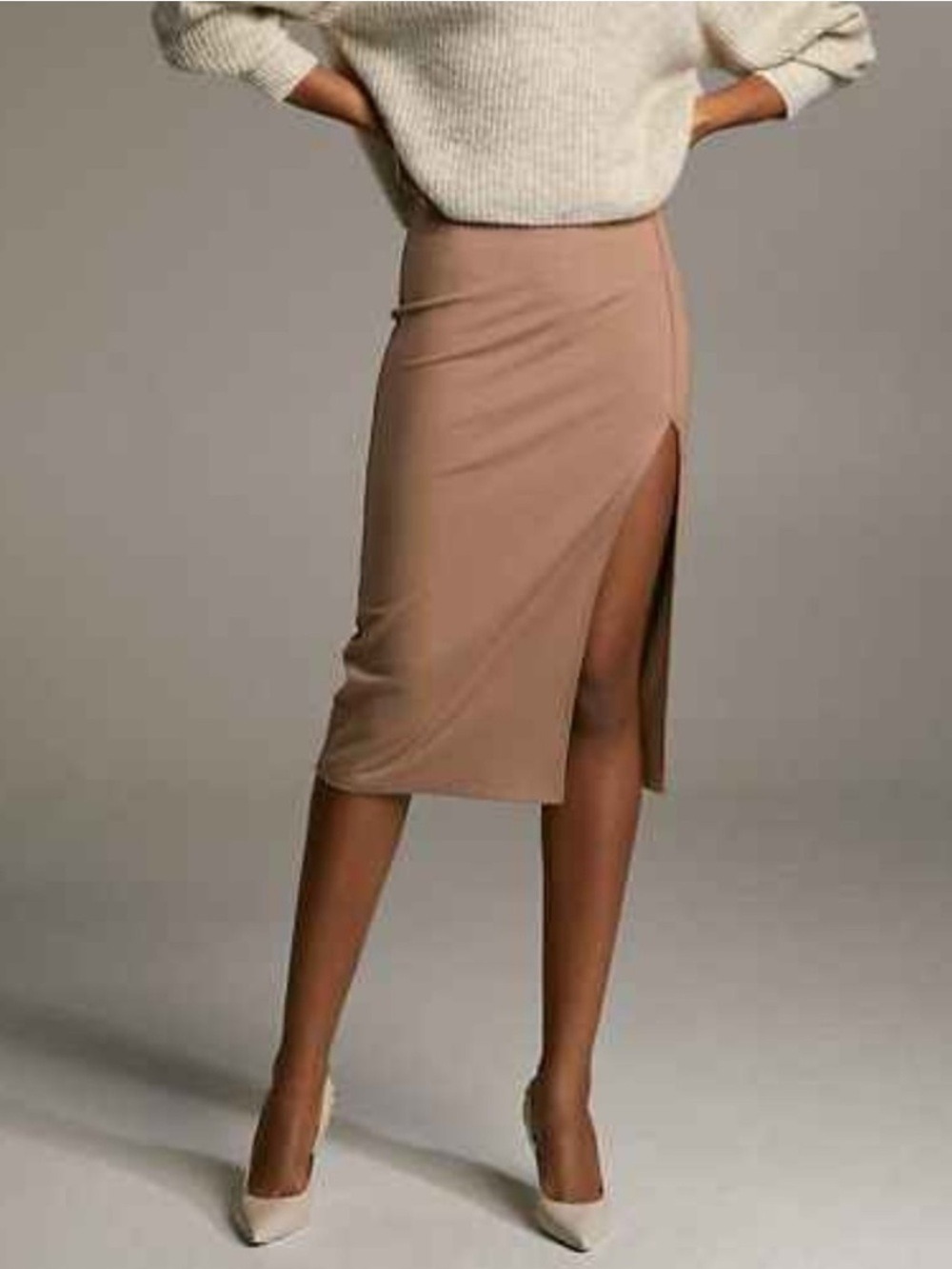 Aritzia Babaton Pencil Slit Midi Skirt Tan Brown - size 4